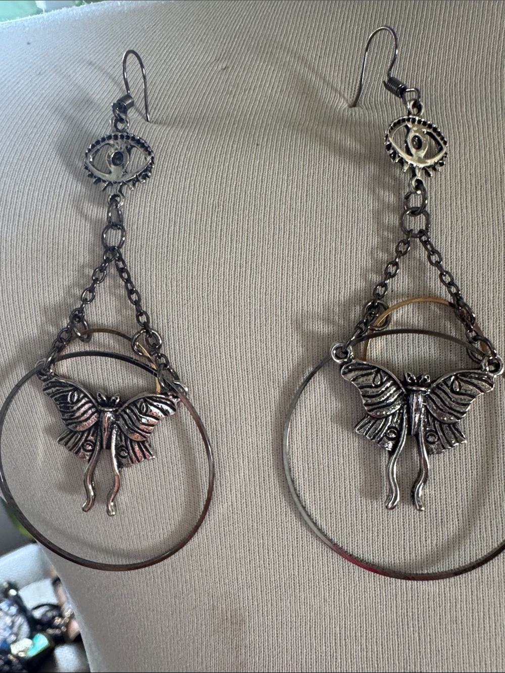 Boho Silver Butterfly Dangle Earrings - Unbranded